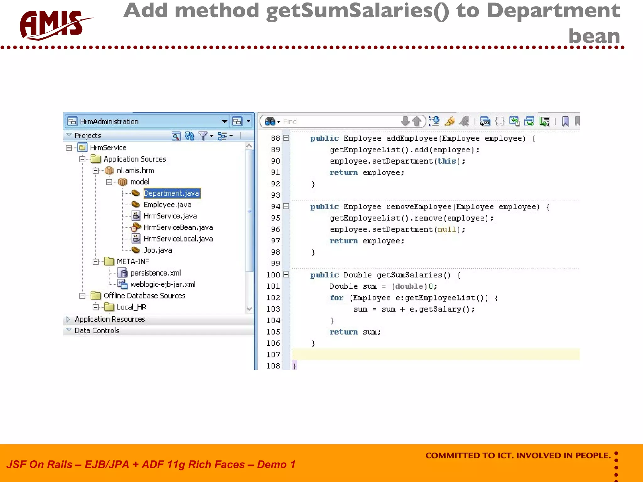 Add method getSumSalaries() to Department bean 