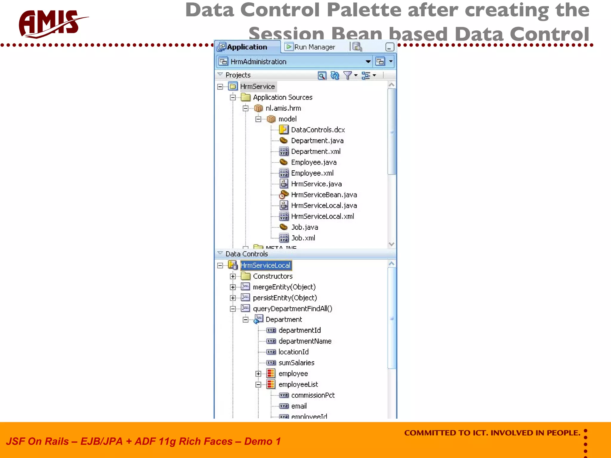 Data Control Palette after creating the Session Bean based Data Control 