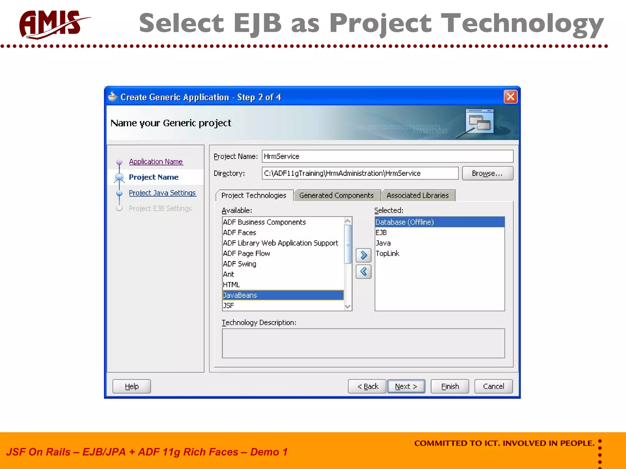 Select EJB as Project Technology 