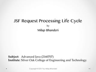Subject: Advanced Java (2160707)	
Institute: Silver Oak College of Engineering and Technology. 	
Copyright © 2017 by Milap Bhanderi 1
JSF Request Processing Life Cycle
by	
Milap Bhanderi
 