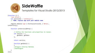 (function () {
'use strict';
var serviceId = 'carService';
// TODO: replace app with your module name
angular.module('app').factory(serviceId, ['$http',
carService]);
function carService($http) {
// Define the functions and properties to reveal.
var service = {
getData: getData
};
return service;
function getData() {
}
//#region Internal Methods
//#endregion
}
})();
 