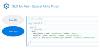 SEO for free - Quasar Meta Plugin
Page title
Meta tags
 