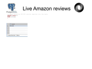 Live Amazon reviews
-- There should be 589.859 records imported into the table
SELECT count(*)
FROM reviews
;
 