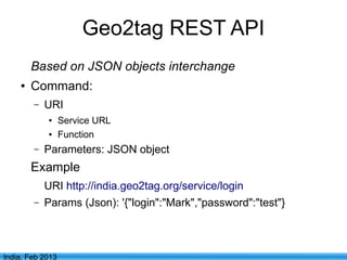 Json protocol, Geo2tag REST API fundamentals | PPT