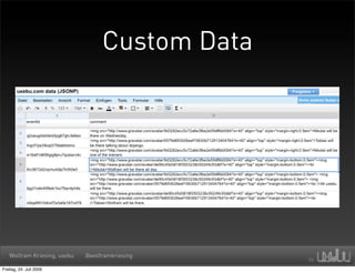 Custom Data




   Wolfram Kriesing, uxebu   @wolframkriesing

Freitag, 24. Juli 2009
 