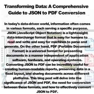 Transforming Data: A Comprehensive Guide to JSON to PDF Conversion | PDF