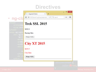 © LDEX, 2015 JavaScript Open Day Montreal, November 2015
Directives
• ng-class directive
index.html
styles.css
 