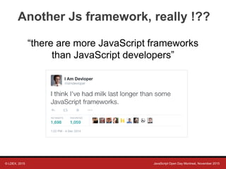 © LDEX, 2015 JavaScript Open Day Montreal, November 2015
Another Js framework, really !??
“there are more JavaScript frameworks
than JavaScript developers”
 