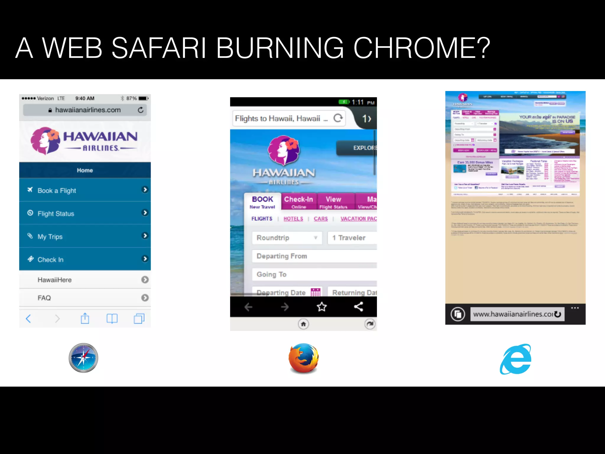 A WEB SAFARI BURNING CHROME?
https://twitter.com/Caged/status/590602214021922818
 