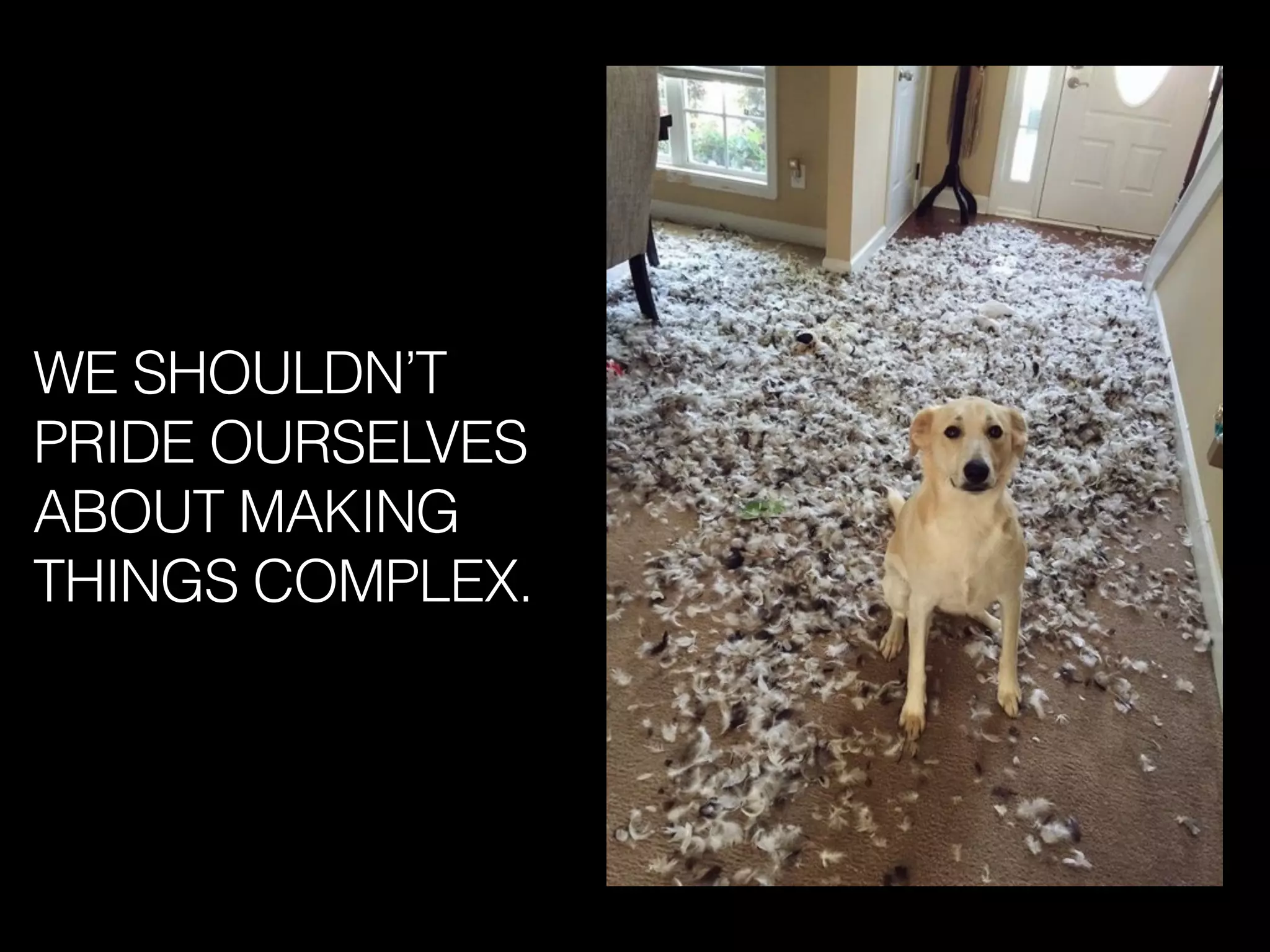 WE SHOULDN’T
PRIDE OURSELVES
ABOUT MAKING
THINGS COMPLEX.
 