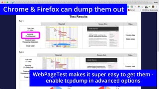Chrome & Firefox can dump them out
WebPageTest makes it super easy to get them -
enable tcpdump in advanced options
 