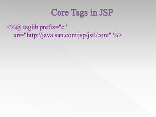 <%@ taglib prefix="c"
uri="http://java.sun.com/jsp/jstl/core" %>

 