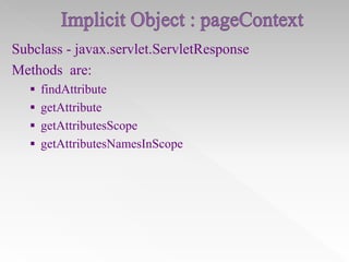 Subclass - javax.servlet.ServletResponse
Methods are:
 findAttribute
 getAttribute
 getAttributesScope
 getAttributesNamesInScope

 