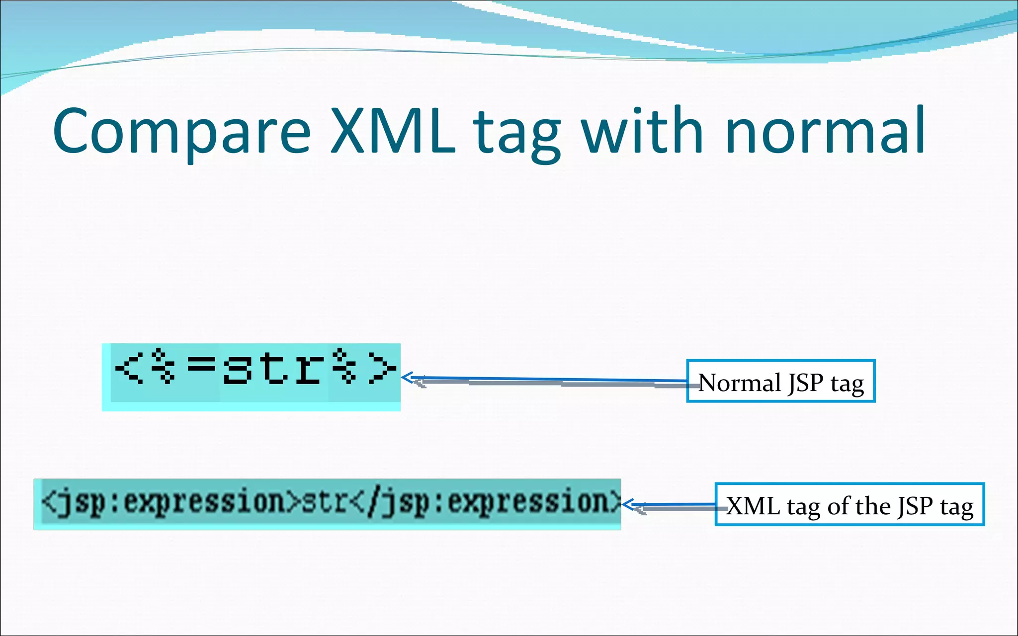 Compare XML tag with normal Normal JSP tag XML tag of the JSP tag 