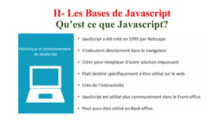 II- Les Bases de Javascript
Qu’est ce que Javascript?
 