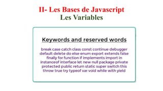 II- Les Bases de Javascript
Les Variables
 