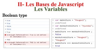 II- Les Bases de Javascript
Les Variables
Boolean type
 