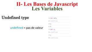 II- Les Bases de Javascript
Les Variables
Undefined type
 