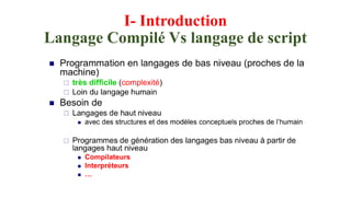 I- Introduction
Langage Compilé Vs langage de script
 