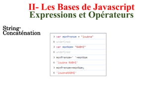 II- Les Bases de Javascript
Expressions et Opérateurs
String-
Concaténation
 