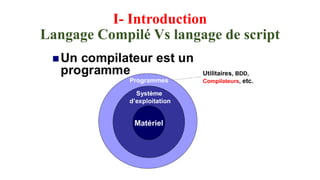I- Introduction
Langage Compilé Vs langage de script
 