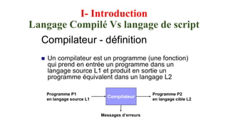 I- Introduction
Langage Compilé Vs langage de script
 