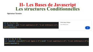 II- Les Bases de Javascript
Les structures Conditionnelles
Opérateur Ternaire
 
