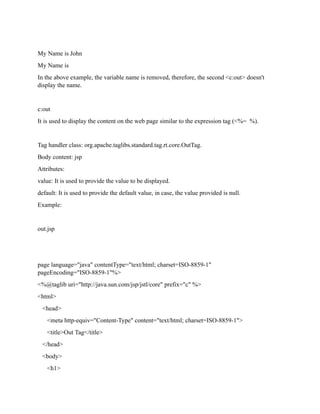 JSP Core tags.pdf core java in jsp notes | PDF