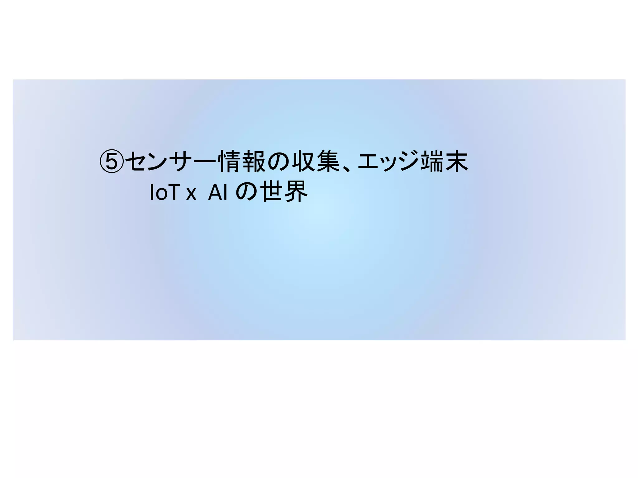 ⑤センサー情報の収集、エッジ端末
IoT x AI の世界
 