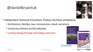 @danielbryantuk
• Independent Technical Consultant, Product Architect at Datawire
• Architecture, DevOps, Java, microservices, cloud, containers
• Continuous Delivery (CI/CD) advocate
• Leading change through technology and teams
01/06/2018 @danielbryantuk
bit.ly/2jWDSF7
 