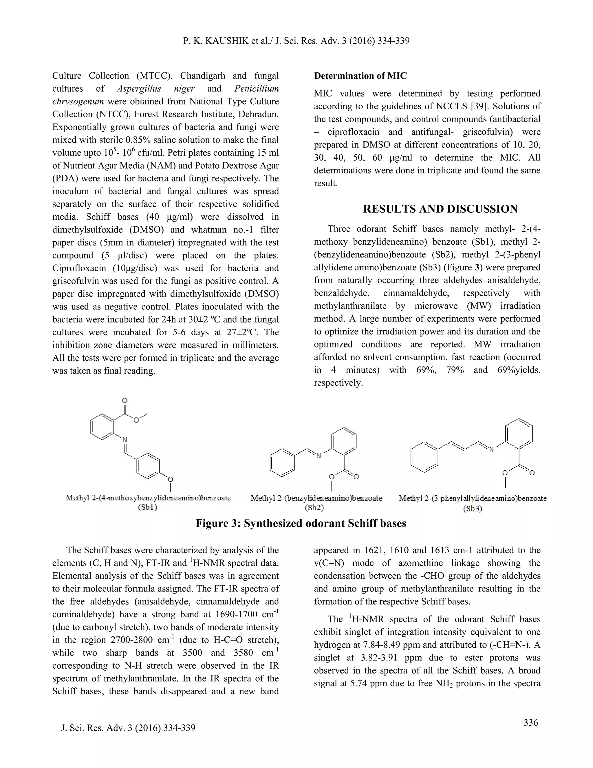 A facile and efficient synthesis of some odorant Schiff bases using ...