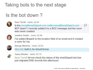 © 2017 Cisco and/or its affiliates. All rights reserved. Cisco Public
Taking bots to the next stage
Is the bot down ?
 