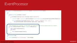 #JSS2015
IEventProcessor
Architecture Lambda
 