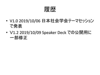 • V1.0 2019/10/06
• 1.2 2019/10/09 Speaker Deck
 