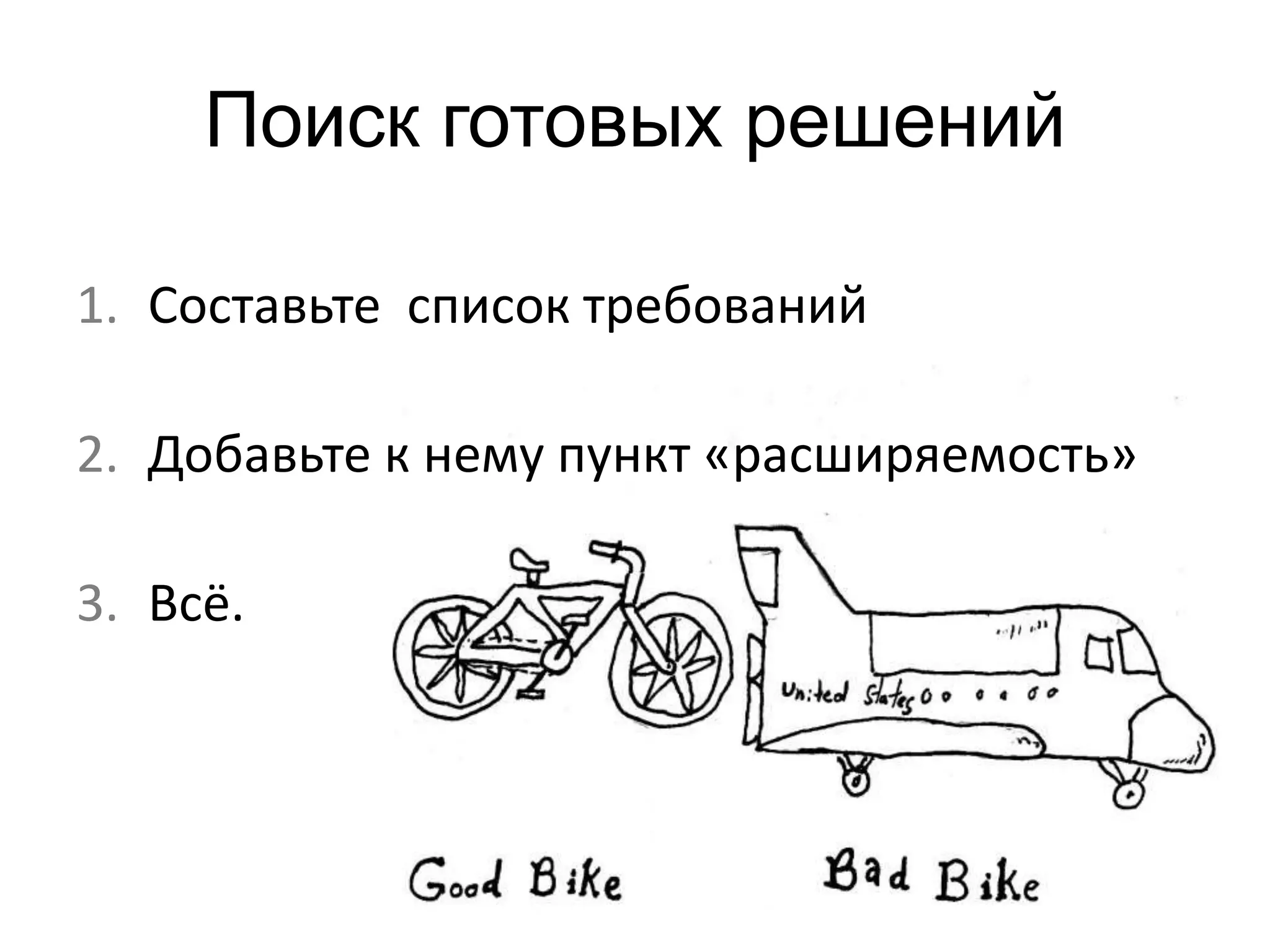 Поиск готовых решений 
1. Составьте список требований 
2. Добавьте к нему пункт «расширяемость» 
3. Всё. 
 