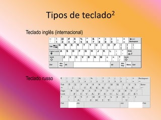 Teclado inglês (internacional)
Teclado russo
Tipos de teclado2
 