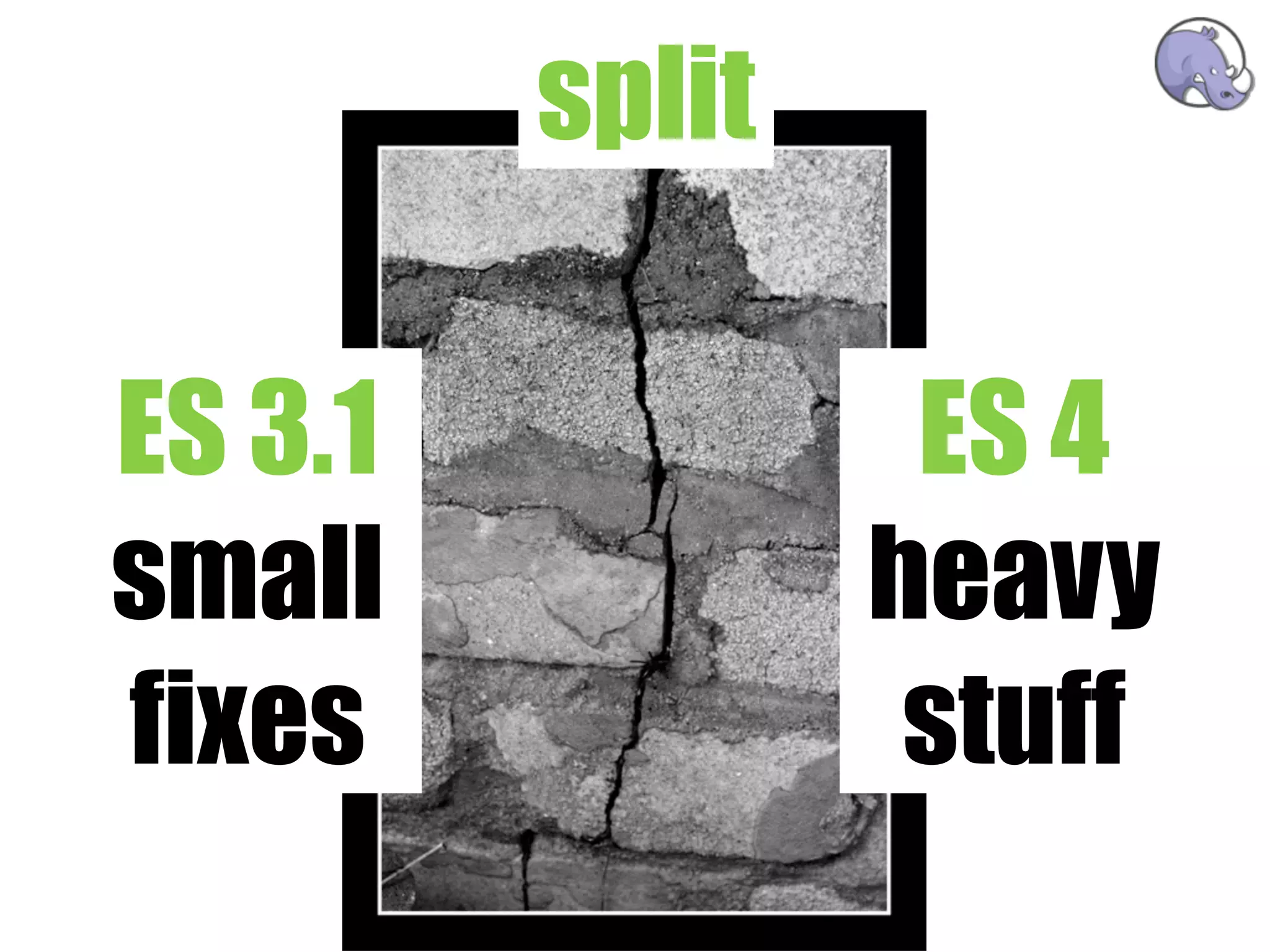 split

ES 3.1            ES 4
small            heavy
fixes             stuff
 