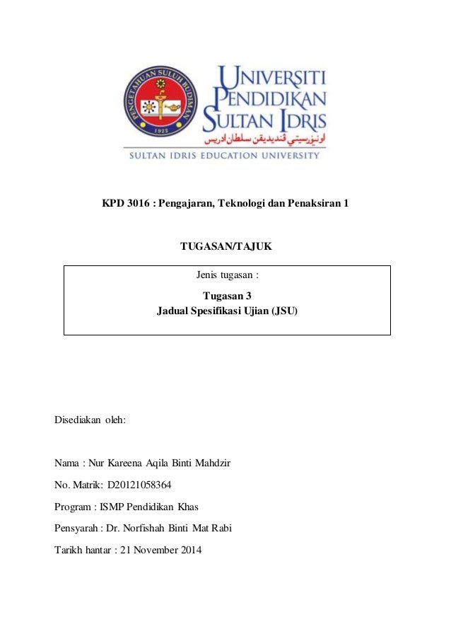 Jadual Spesifikasi Ujian