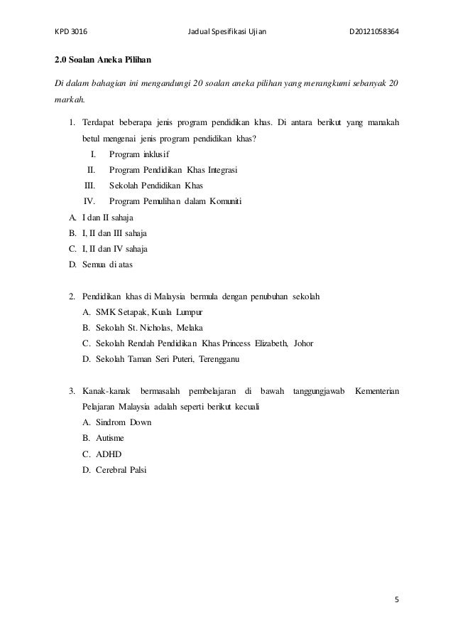 Jadual Spesifikasi Ujian
