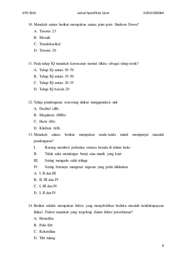 Jadual Spesifikasi Ujian