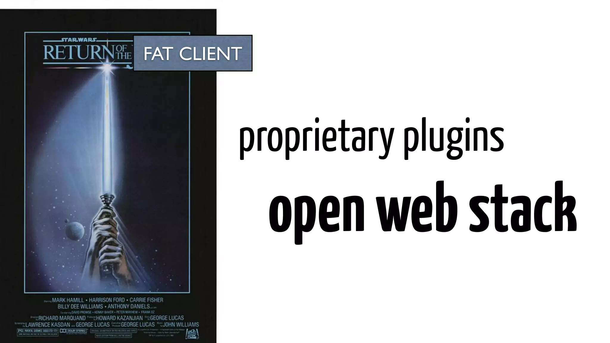 FAT CLIENT
proprietary plugins
openwebstack