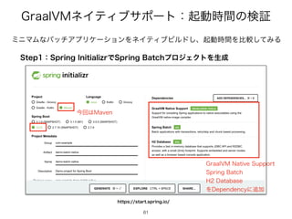 (SBBM7.ωΠςΟϒαϙʔτɿ‫ى‬ಈ࣌ؒͷ‫ূݕ‬
61
61
4UFQɿ4QSJOH*OJUJBMJ[SͰ4QSJOH#BUDIϓϩδΣΫτΛੜ੒
(SBBM7./BUJWF4VQQPSU
4QSJOH#BUDI
)%BUBCBTF
Λ%FQFOEFODZʹ௥Ճ
ϛχϚϜͳόονΞϓϦέʔγϣϯΛωΠςΟϒϏϧυ͠ɺ‫ى‬ಈ࣌ؒΛൺֱͯ͠ΈΔ
IUUQTTUBSUTQSJOHJP
ࠓճ͸.BWFO
 