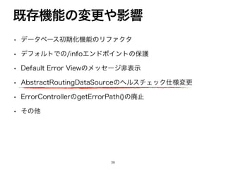 อ‫ޢ‬Λղআ͢Δํ๏
σϑΥϧτͰͷJOGPΤϯυϙΠϯτͷอ‫ޢ‬

Y
management.endpoints.web.exposure.include=health,info
BQQMJDBUJPOQSPQFSUJFT
ެ։͞Εͨ
‫ط‬ଘ‫ػ‬ೳͷมߋ΍Ө‫ڹ‬
 