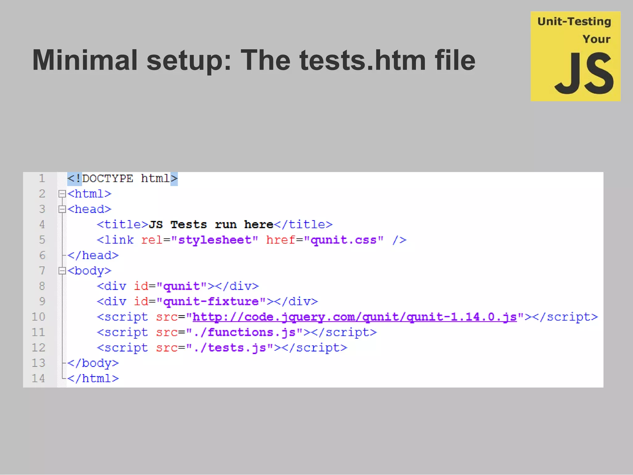 Minimal setup: The tests.htm file
 