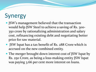 Jindal (JSW Steel) and ISPAT Industries Merger Deal | PPTX