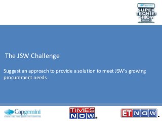 The JSW Challenge
Suggest an approach to provide a solution to meet JSW’s growing
procurement needs

 