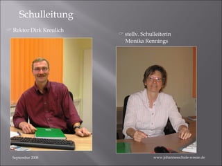 September 2008 Schulleitung    Rektor Dirk Kreulich  www.johannesschule-weeze.de    stellv. Schulleiterin   Monika Rennings  