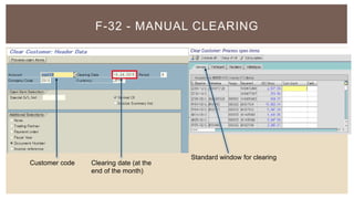 F-32 - MANUAL CLEARING
Customer code Clearing date (at the
end of the month)
Standard window for clearing
 
