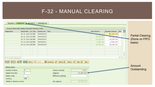 F-32 - MANUAL CLEARING
Partial Clearing,
(Done on FIFO
basis)
Amount
Outstanding
 
