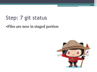 Step: 7 git status
•Files are now in staged portion
 